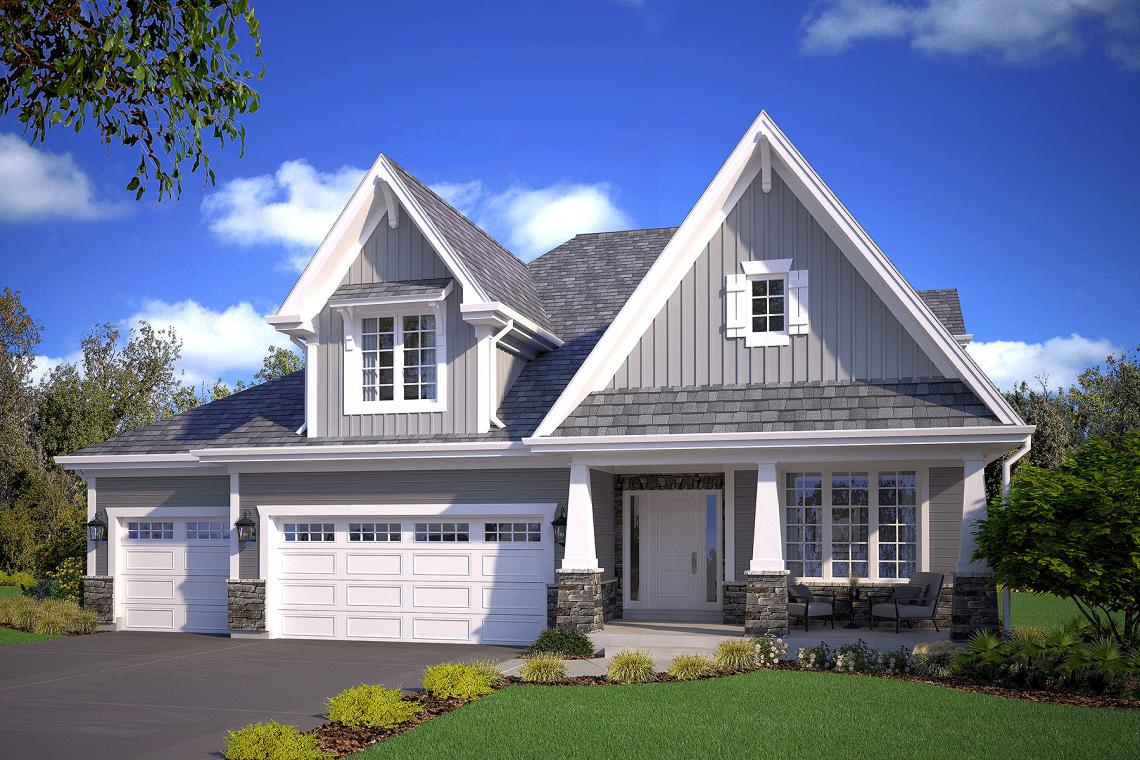 The Harrison Craftsman style first floor master bedroom home with three car garage